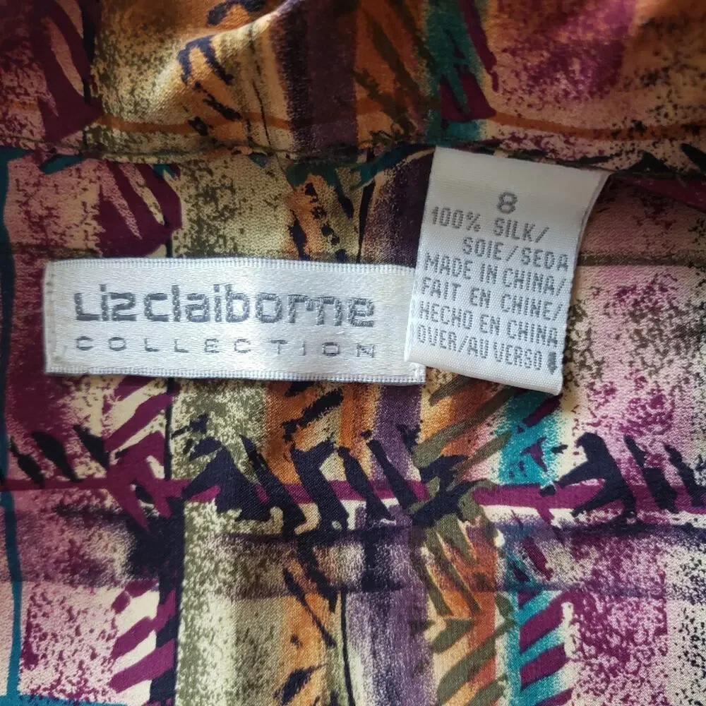 Liz Claiborne 100% Silk Plaid Button Front Top and High Rise Shorts Suit Set 8